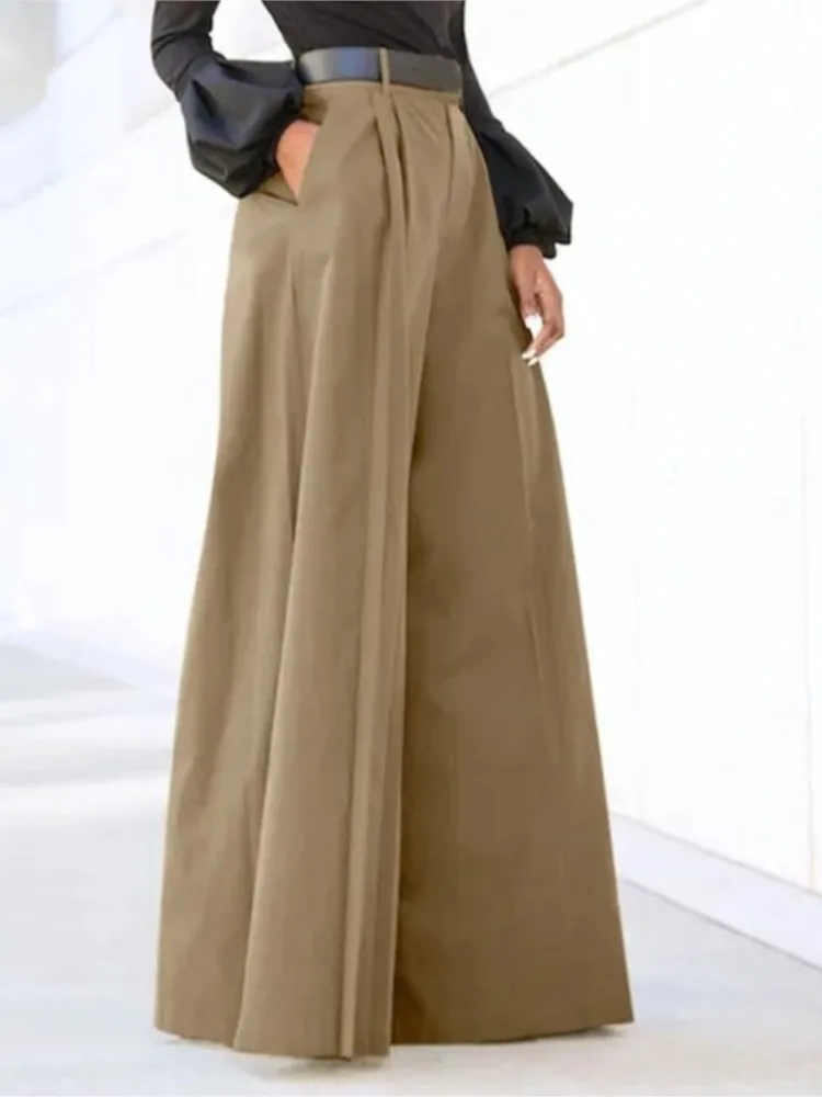 

Cotton Linen New Women's High Waisted Wide Leg Pants With Pockets Spring Summer Fashionable Elegant Party Wide Leg Flared Pants