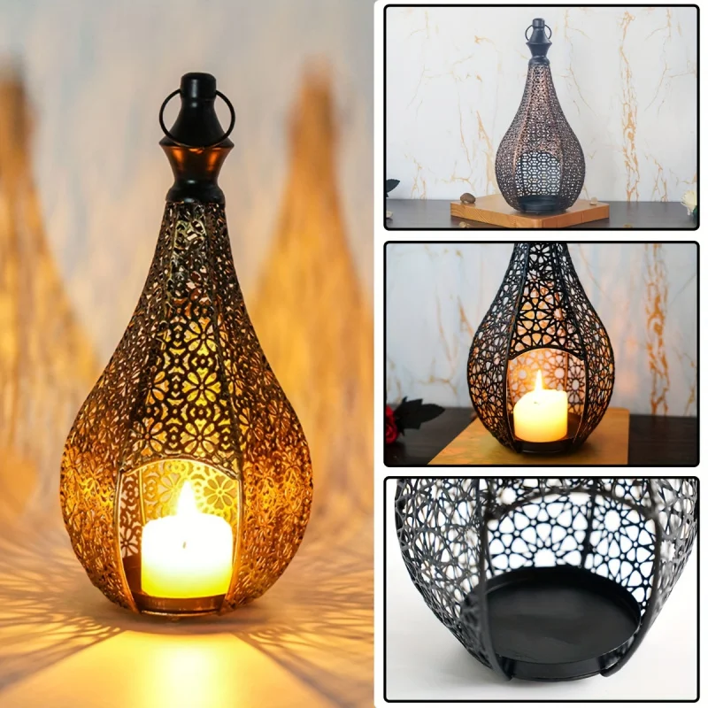 

A Moroccan-Style Metal Lantern Candlestick，Decorative Ornaments，Create an Atmosphere for Rooms and Bedrooms，Metal Craft Center（w