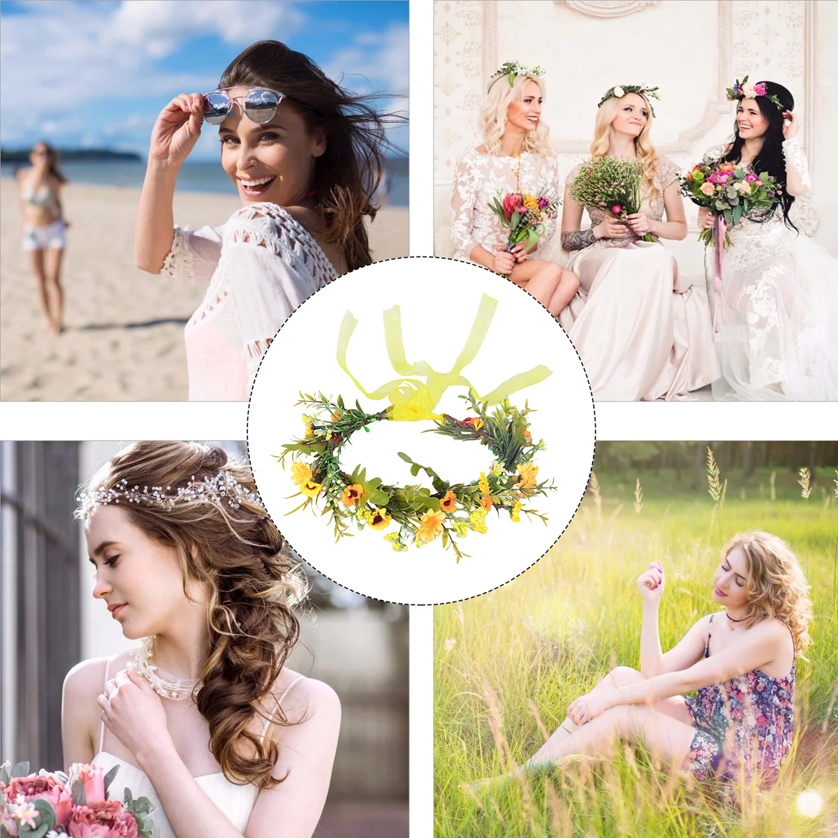 عباد الشمس إكليل عقال الزفاف جارلاند خوذة لعطلة الزفاف عيد الميلاد عيد الهالوين تأثيري التصوير الفوتوغرافي