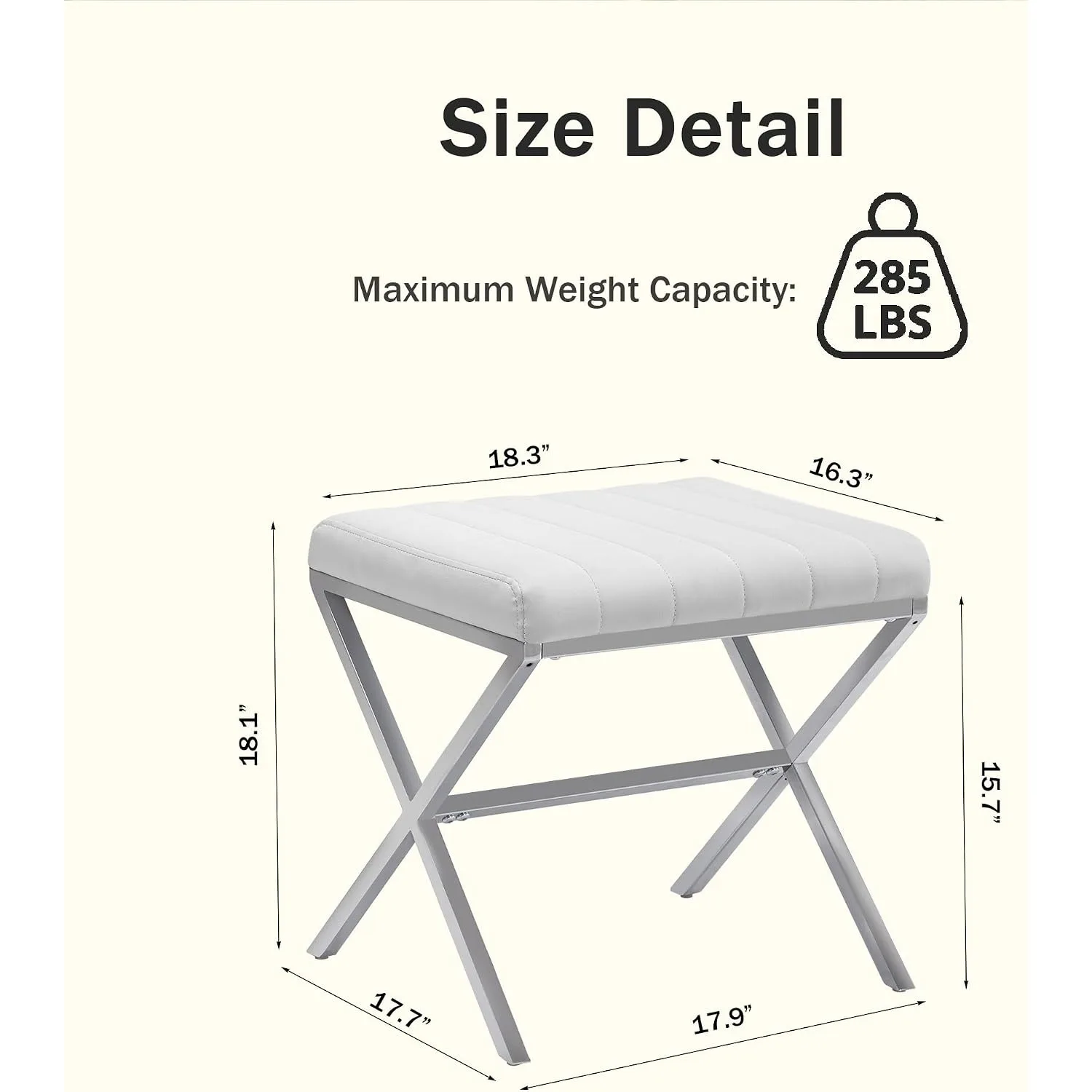 Vanity Stool,Modern PU Leather Ottoman Stool Chair for Vanity Bench with Metal X Legs, Rectangle Makeup Stools Padded,Customized