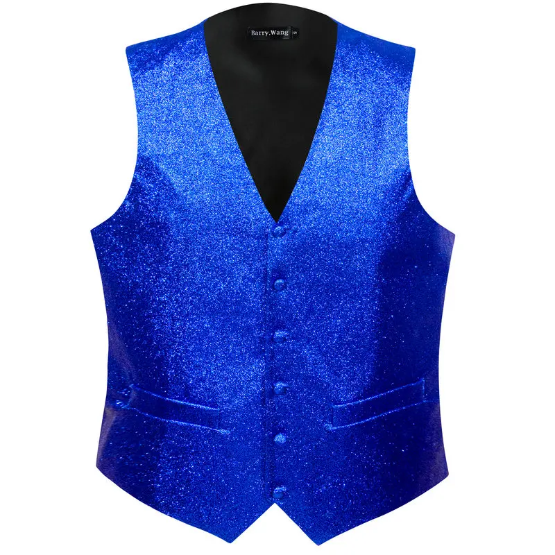 Mens Vest Gold Silver Black Red Pink Blue Green Yellow Solid Solid V-Neck Waistcoat Bowtie Set Barry Wang