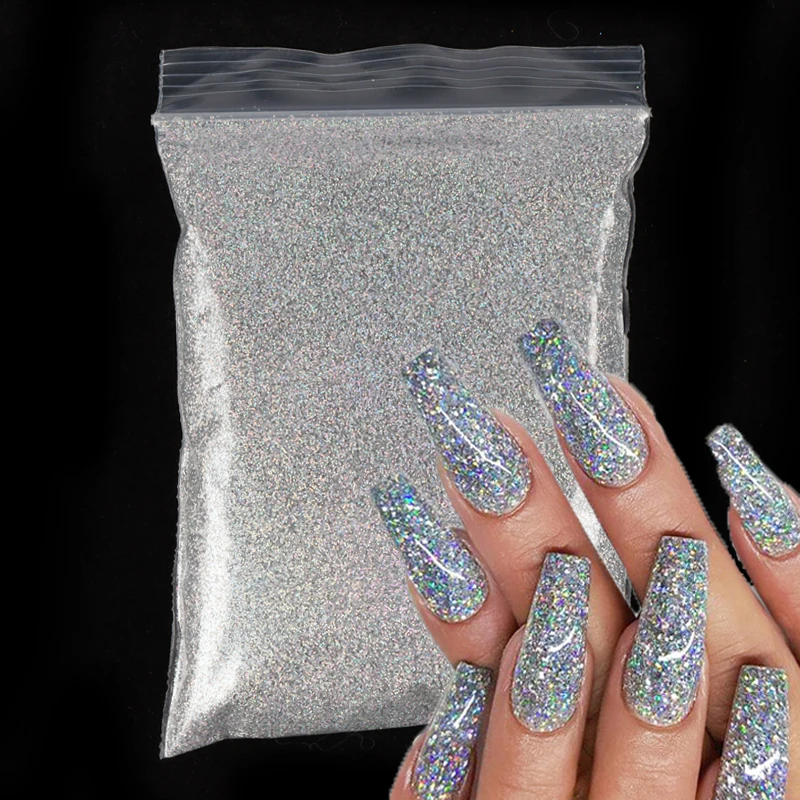 50g Holographic Nail Glitter Powder Sparkly Laser Gold Silver Mixed Hexagon Shape Chunky Sequins Dust DIY Nail Art Decoration