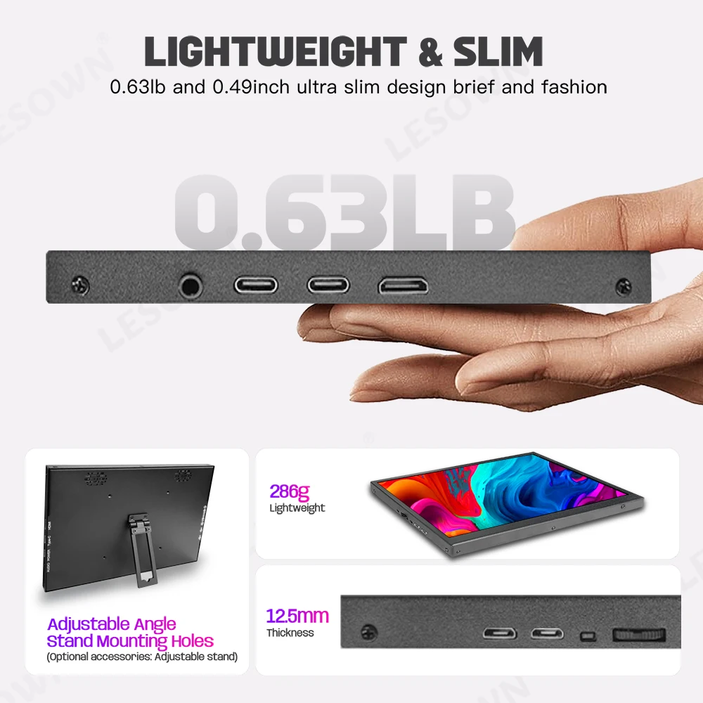 LESOWN 8.9inch USB-C HDTV Touch Portable LCD Display 1920x1200 IPS 16:10 Widescreen External Monitor for Smartphone PC