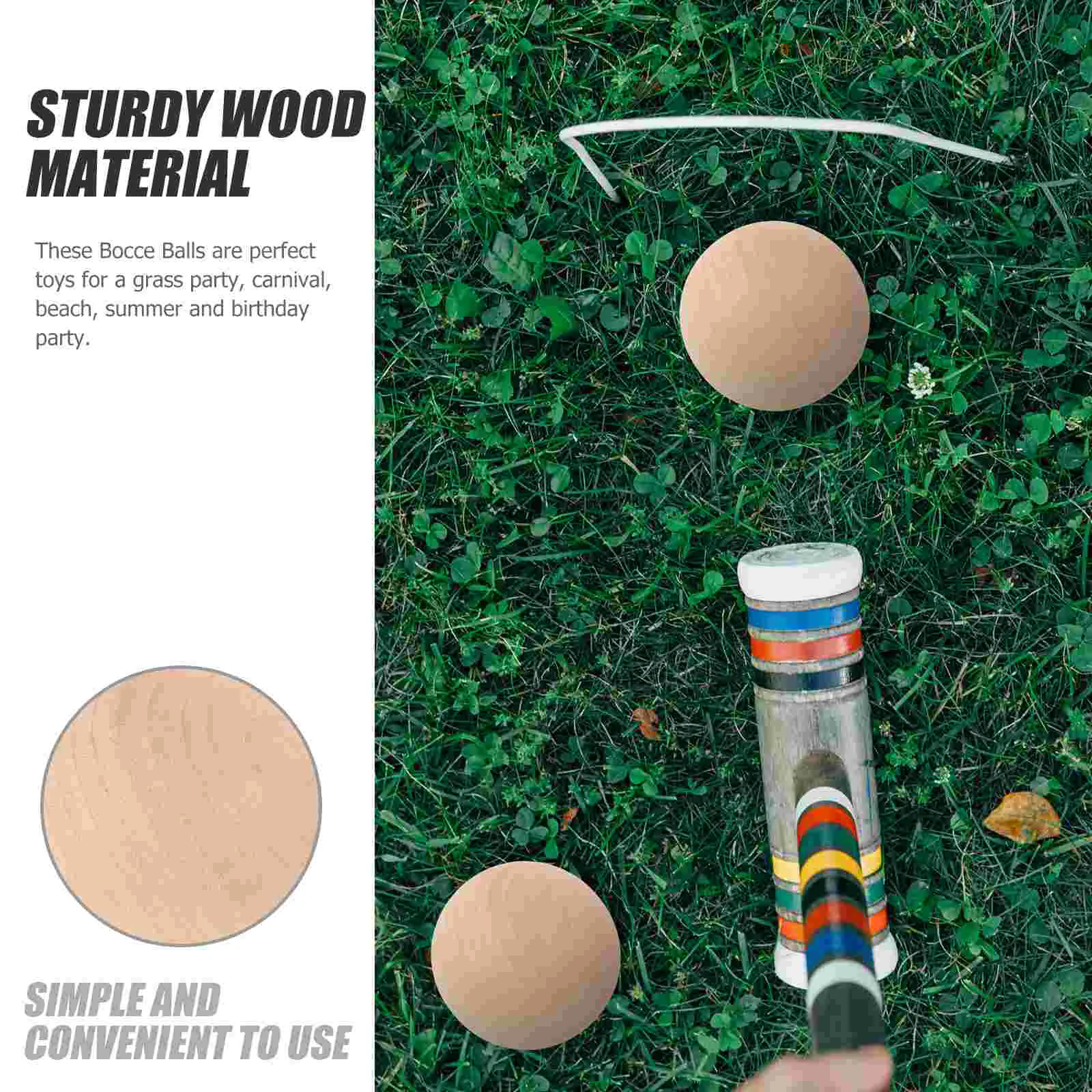 4 Pcs Croquet Wooden Bocce Balls Recreational Sports Grass Rolling Yard for Kids Children Portable