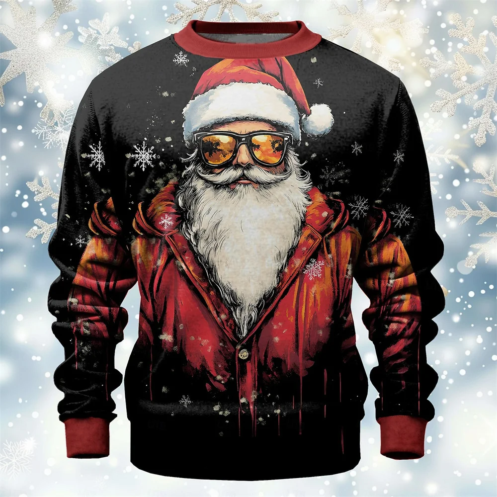 Pullover Christmas Santa Claus 3d Print Men's Hoodie Cool Festival Hoodies Casual O Neck Party Long Sleeved Top Autumn Winter