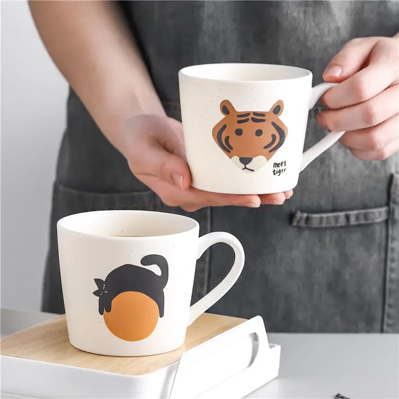 Cat Tiger Creative Personalized Ceramic Cup Japanese Cute Household Mug Couple's Breakfast Coffee Water Mug Holiday Gift