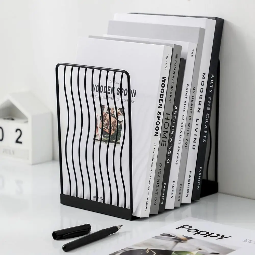 

Creative Hollow Metal Bookends Sturdy Reusable Simple Book Stand Space Saving Vertical Magazine Storage Rack Office