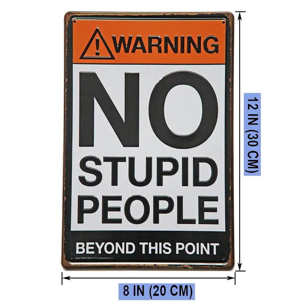 New Deco Warning No Stupid People Beyond This Point Rustic Metal Tin Sign Wall Decor Art 8x12 Inches (20x30cm)