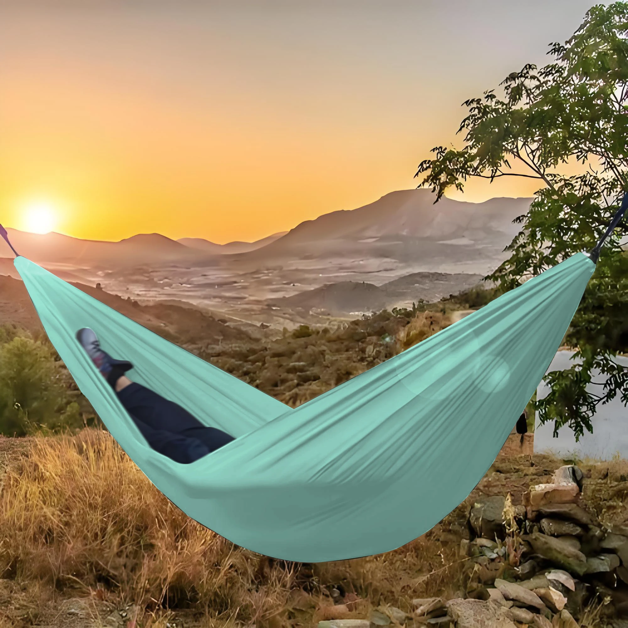 Double Camping Hammock(260*140cm / 102*55 inch),Portable Hammock With 2 Hooks & 2 Two Meter Ropes for Beach and Outdoor