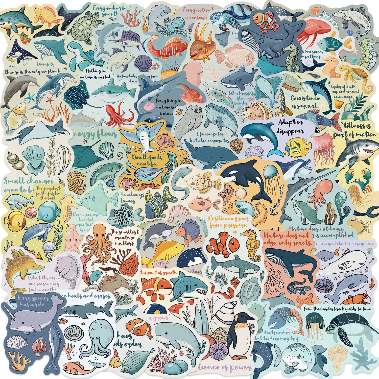 50/100PCS Marine Animals Aesthetic Stickers Coastal Life Waterproof Decals DIY Skateboard Guitar Suitcase Sticker
