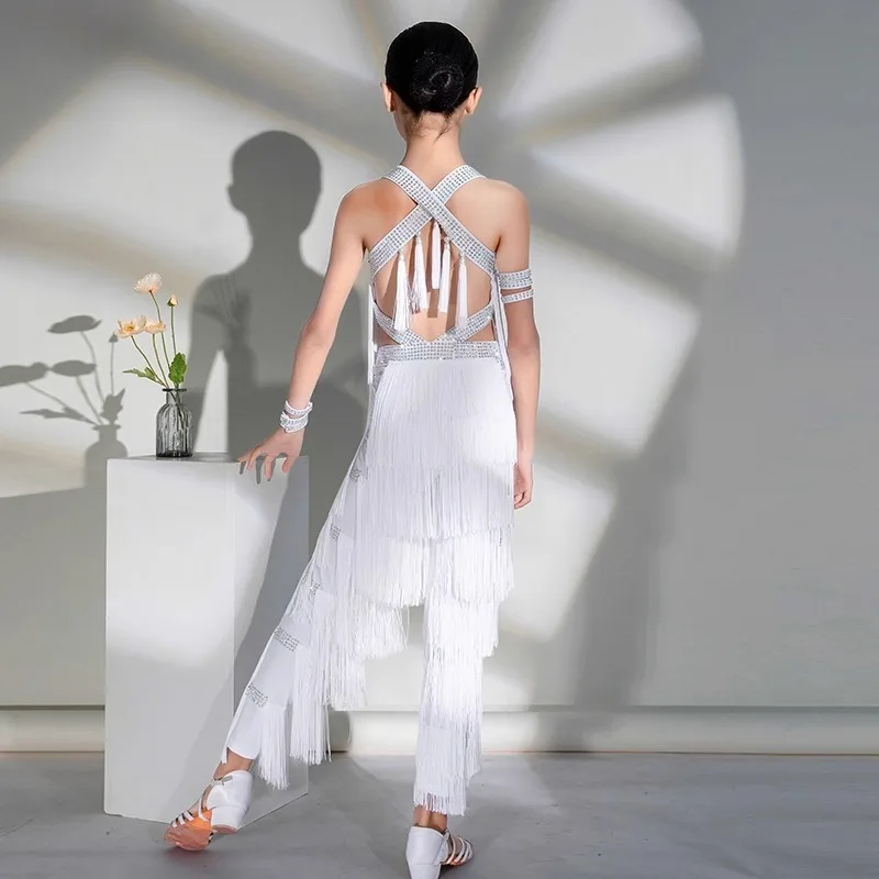 Customized Latin Dance Suit Girls Practice Performance Dress Top and Pants Tassel Set Ballroom Dance Competition Dresses Women