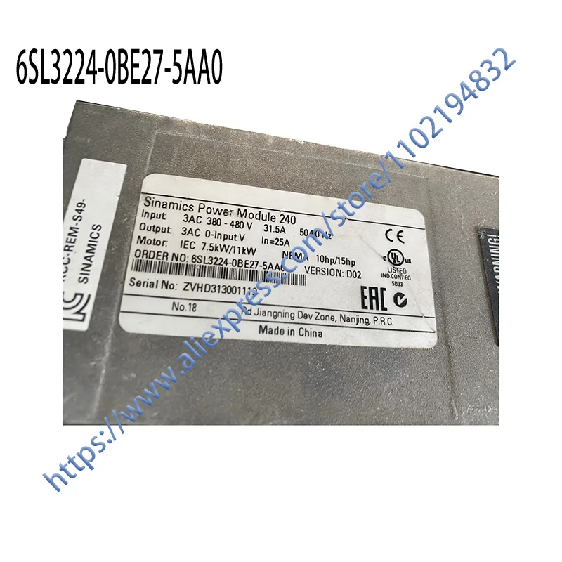 

Brand New Original 6SL3224-0BE27-5AA0 6SL3 224-0BE27-5AA0 6SL3224 0BE27 5AA0 One Year Warranty, Fast Shipping