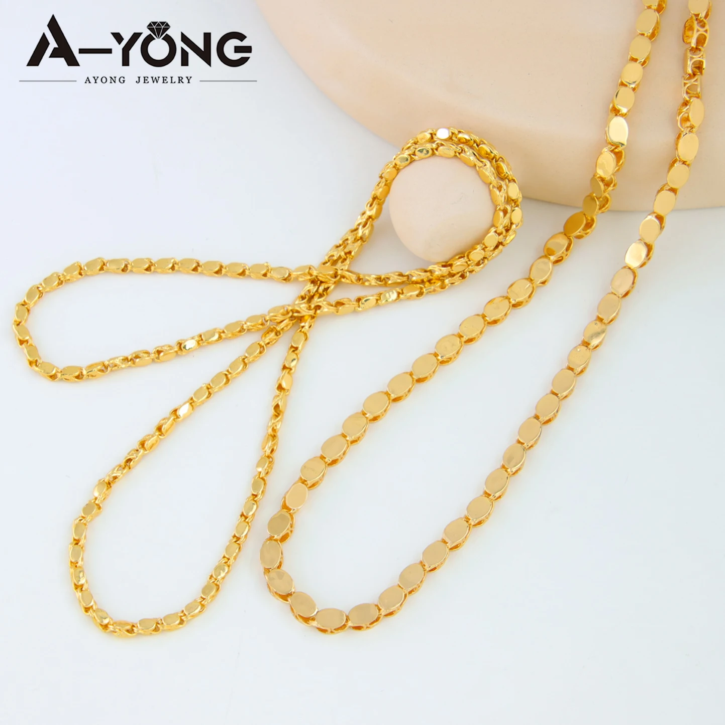 Luxury Arab Gold Color Long Necklace 45/60/80cm 21k Gold Plated Dubai Saudi Women Vintage Wedding Party Jewelry