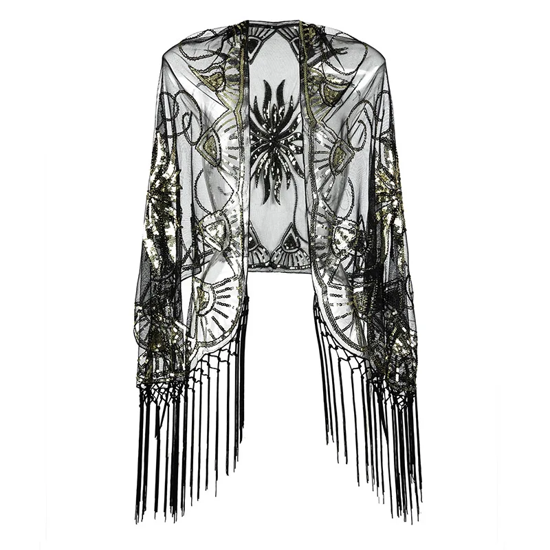 Hot 192cmX63cm Handmade Tassel with Sequined Dress Party Cheongsam with Shawl Single Size