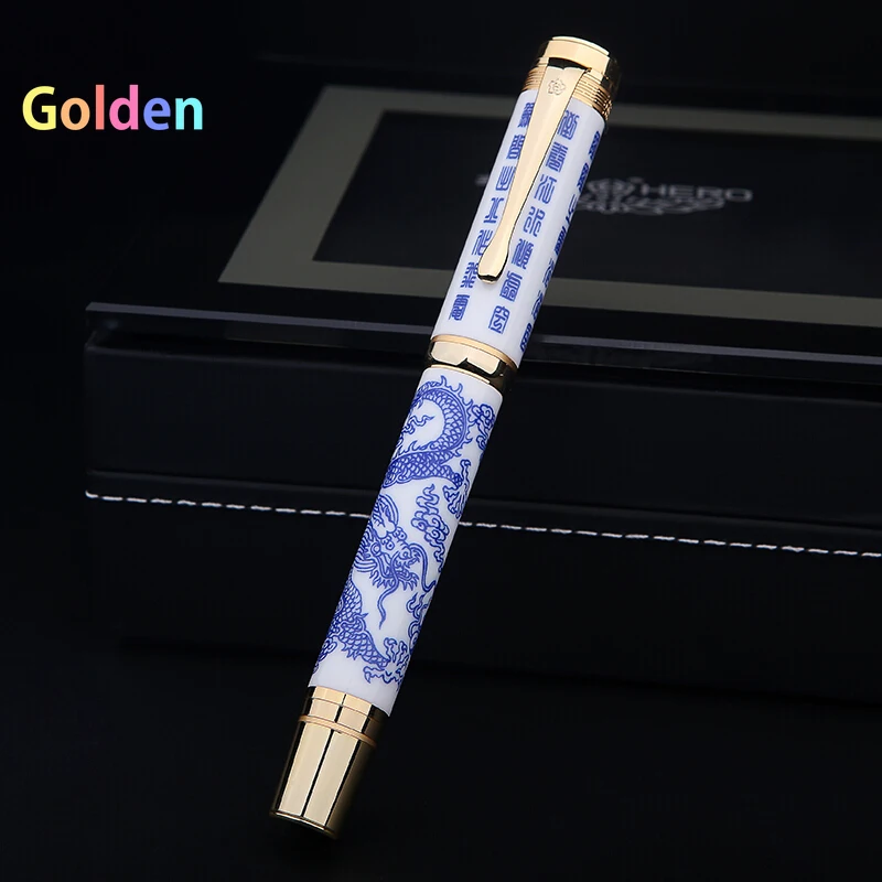 Hero 2188 Ceramic 14K Fountain Pen with Gold Nib High-End Gift Collection Blue and White Porcelain Ink Pen Traditional Style