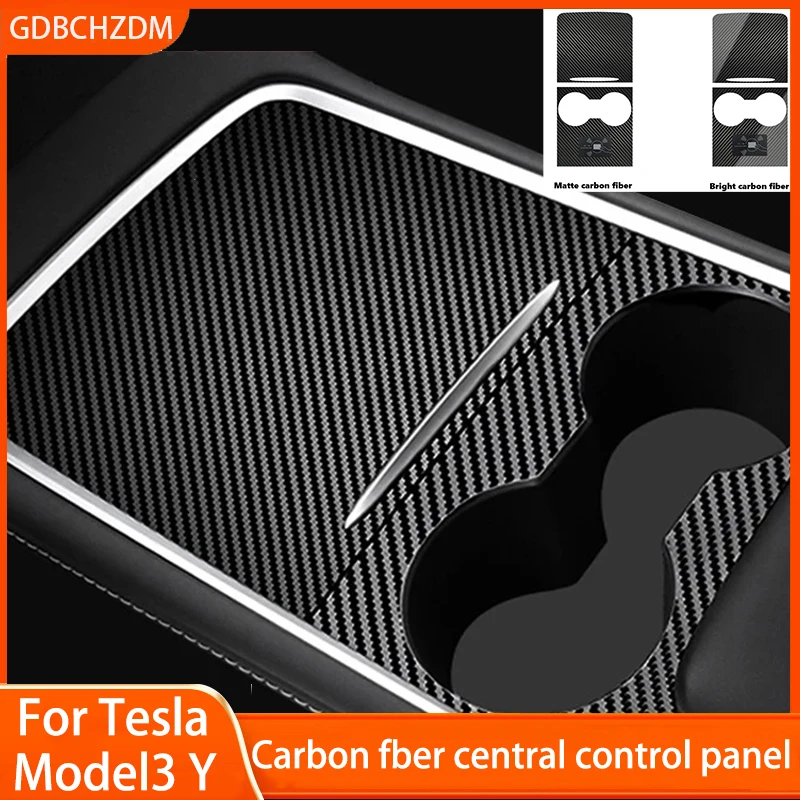 Real Carbon Fiber Ultra Thin Center Console Cover For Tesla Model 3 Y 2017-2023 Not Affect Tesla Central Control Push-pull Use 