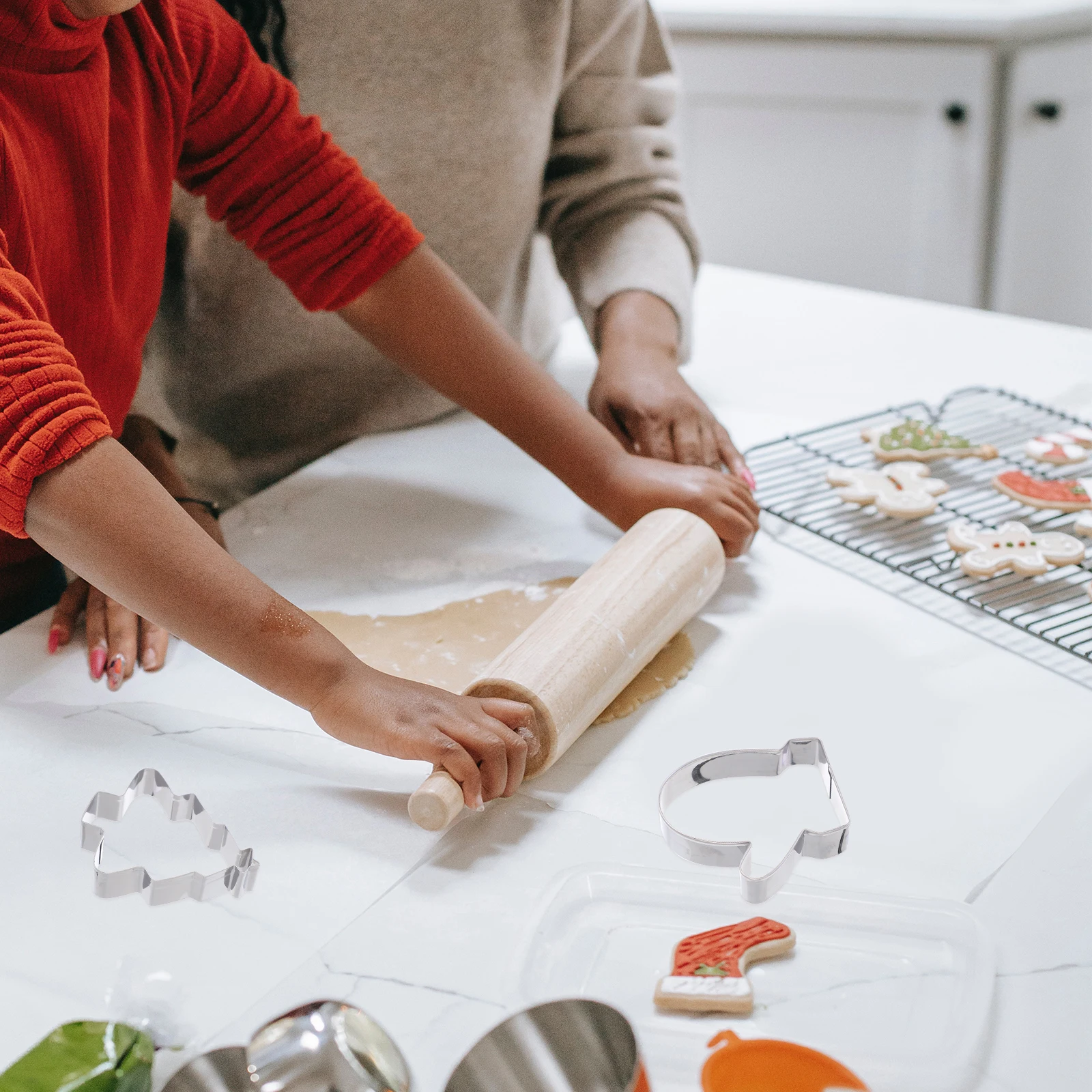 5-teilige Keksform für Weihnachtsplätzchen, Keksform, silberfarben, Edelstahl, Backen