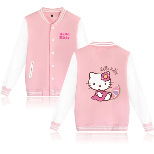 Chaqueta Bomber de Hello Kitty para hombre y mujer, chaqueta de béisbol de otoño, abrigo, ropa de calle para estudiantes, chaqueta universitaria Bomber Harajuku