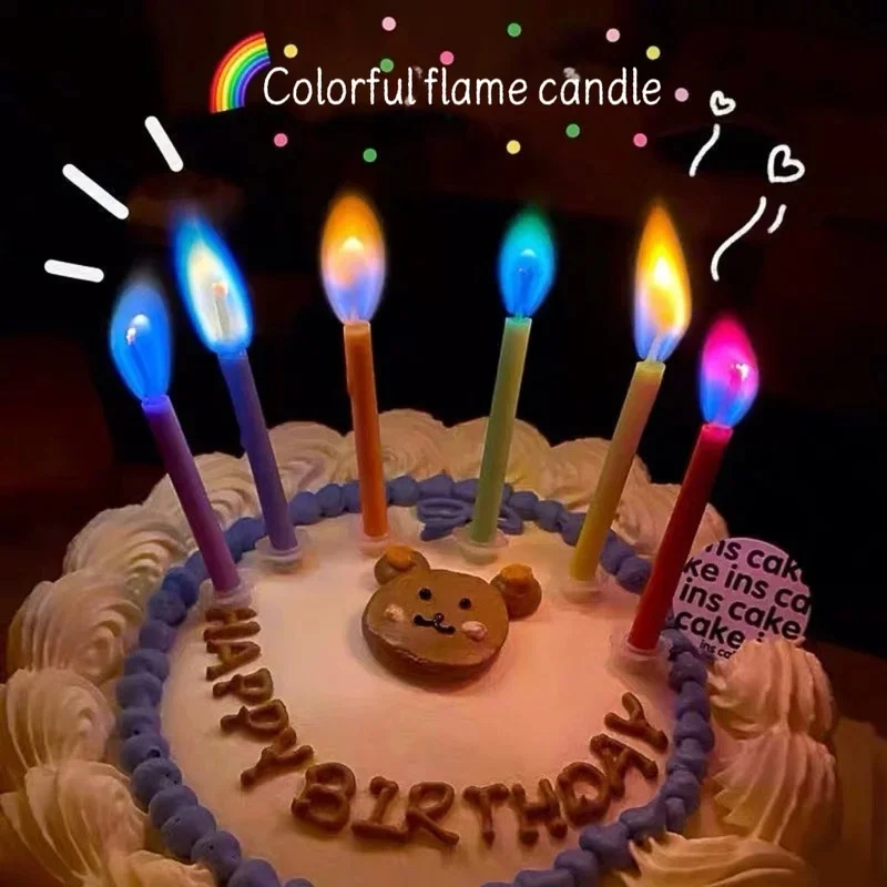 1-6Box Colorful Flame Candles, Birthday Party Supplies, Wedding Candles, Safety Flames, Dessert Cake Candle Decorations