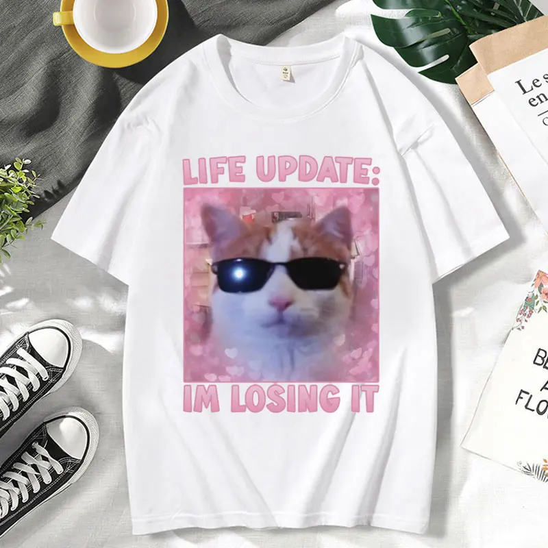 Life Update Lm Losing Lt Funny Cat Meme Graphic T Shirts Men's Women's Cute Cats Goofy Ahh T-shirt Casual O-Neck Cotton Tees Man