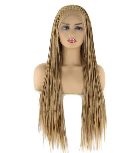 Thiswig Light Brown #27 Color Micro Braided Synthetic Lace Front Wigs Box Braids Wig for Black Women Heat Resistant Fiber Hair