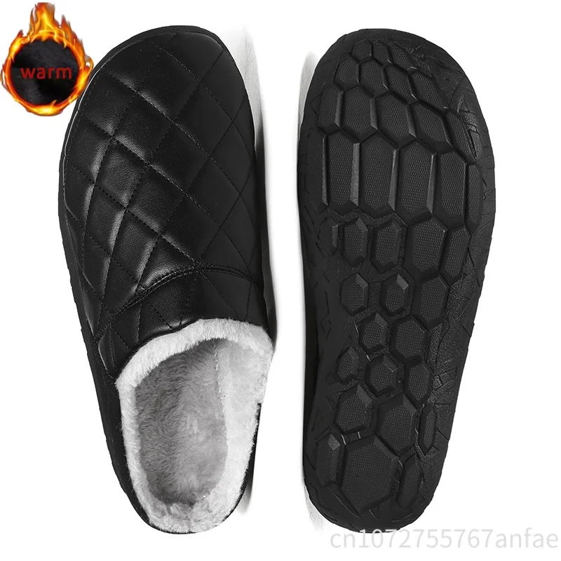 

Winter Men's Slippers Non-Slip Home Cotton Slippers Warm Men'S/Women's Anti-Collision Toe Plush Lining Couple's Barefoot Slipper