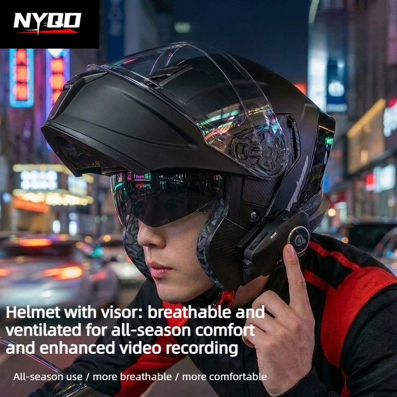 Kuqibao 3C Certified Motorcycle Flip-up Helmet with Bluetooth Camera, Dual Visor, Long Battery Life & HD Video Casco De Moto