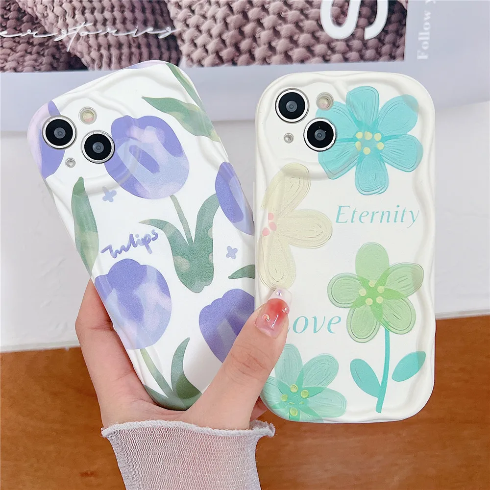 Case For Samsung S24 Ultra S23 S22 S21 Plus S24FE S23FE S21FE S20FE M34 F34 Flower Soft Silicone Wave Edge Lens Protection Cover