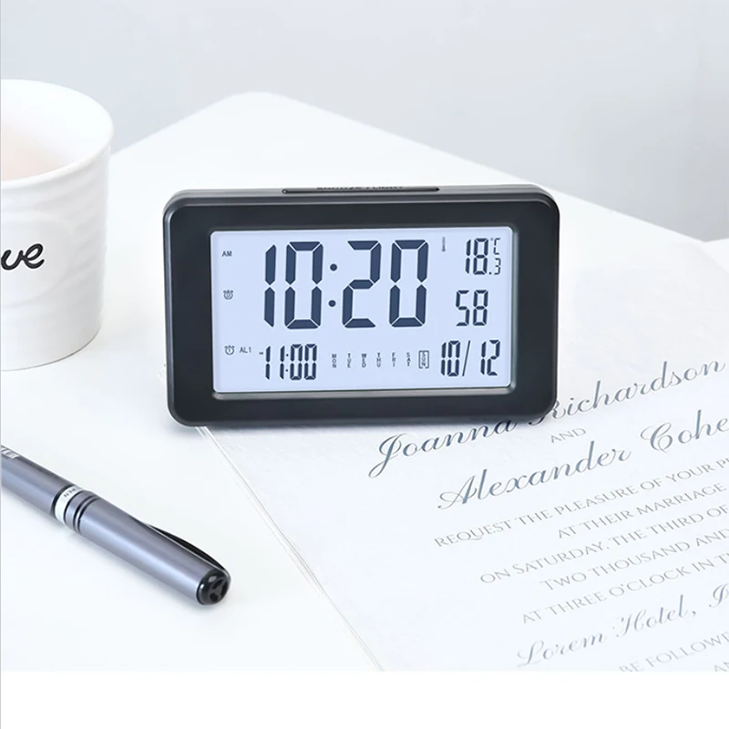 Digital Alarm Clock with Temperature Calendar Week Display Desktop Wall Clock for Bedroom Home Office Bathroom Battery Operated view 5
