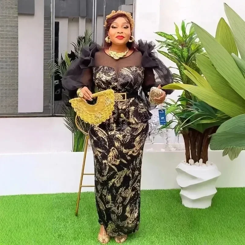 Африканские платья по индивидуальному заказу для женщин, модные рождественские вечерние платья больших размеров, длинное платье с блестками, Дашики, Анкара, наряд, халат Afri