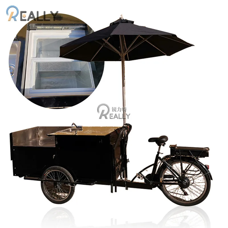 

CE Ice Cream Vending Bike Coffee Electric 3 Wheelel Tricycle With Freezer Pedal Assist Cold Drink Juice Bicycle Commercial Food