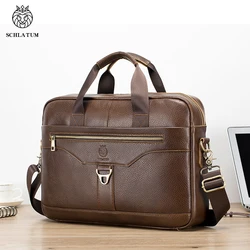 SCHLATUM Men's Genuine Leather 15.6 inch Briefcase vintage Man Laptop Briefcases Shoulder Messenger Office Business Handbags