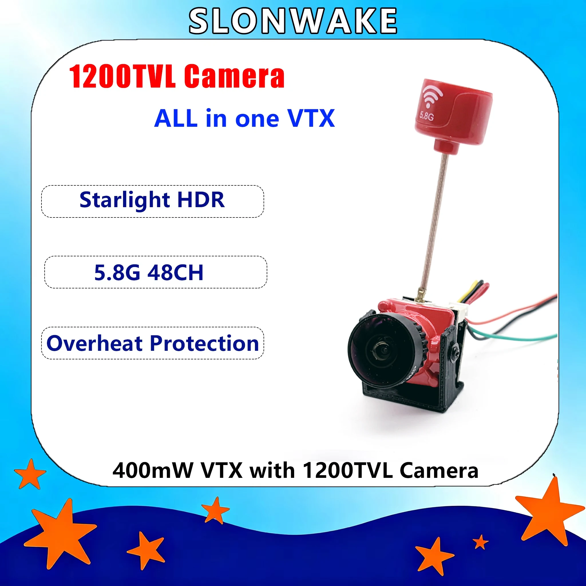 SLONWAKE 5.8G 400mW FPV Long Range VTX Transmitter with 1/1.8
