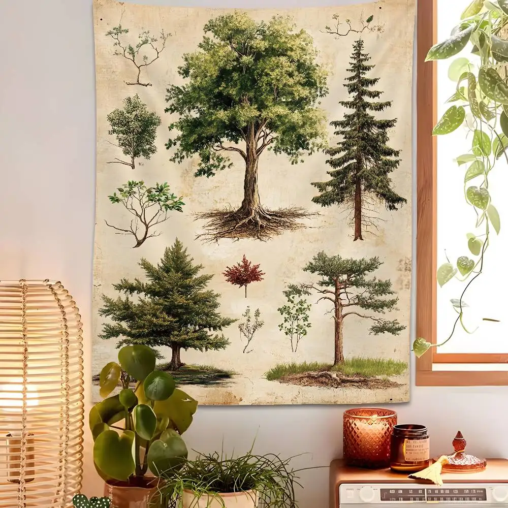 

Retro Plants Fashion Medieval Tapestry Bedroom Living Bar Garden Outdoor Microfiber Festival Decoration Background Art Banner