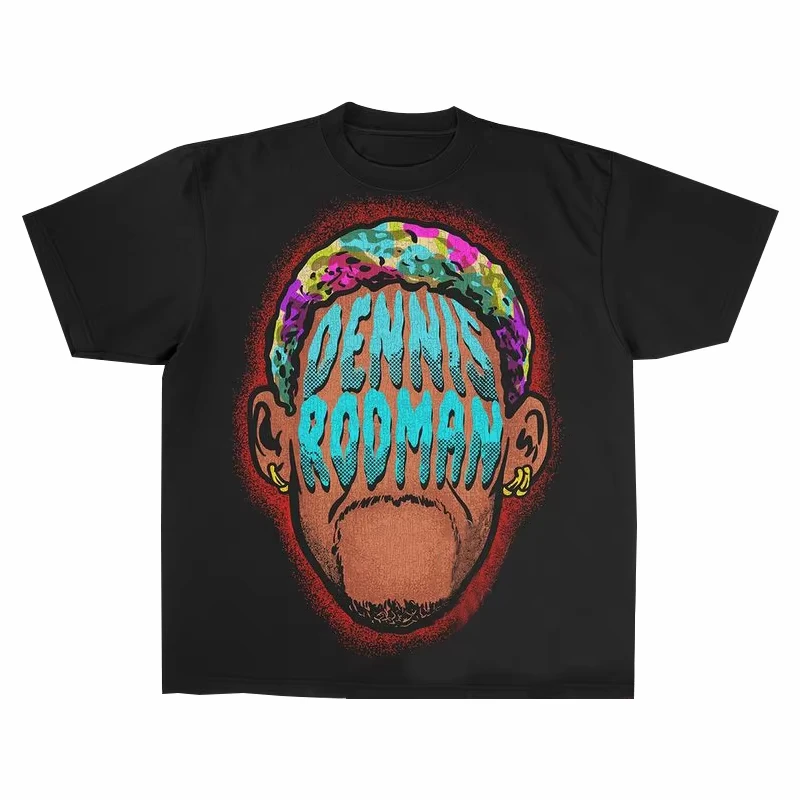 الصيف خمر دينيس رودمان الأمريكية خمر رودمان طباعة الرجال والنساء المتخصصة فضفاض الهيب هوب الشارع تي شيرتات قصيرة الاكمام