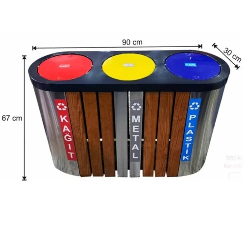 Outdoor Compartment Wooden Stainls Zero Waste Recycling Set Dustbins Park Garden Ashtray