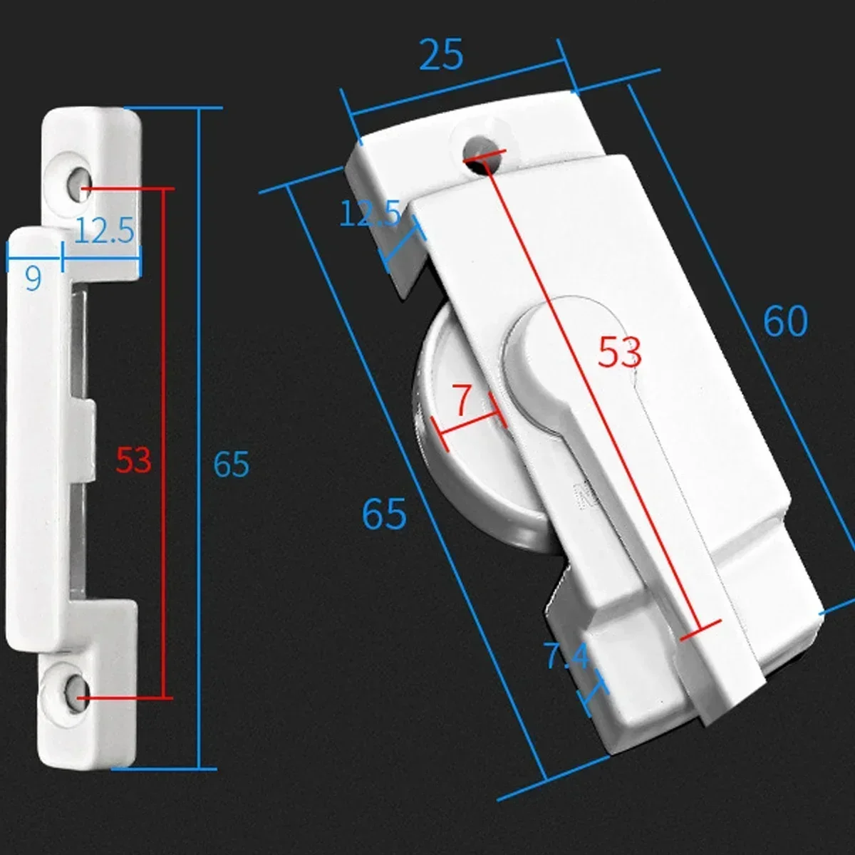 1PC 아연 합금 새시 잠금 60x25mm 슬라이딩 여 닫이 새시 수직 슬라이더 피치 캐치 잠금 흰색 홈 도어 창 하드웨어