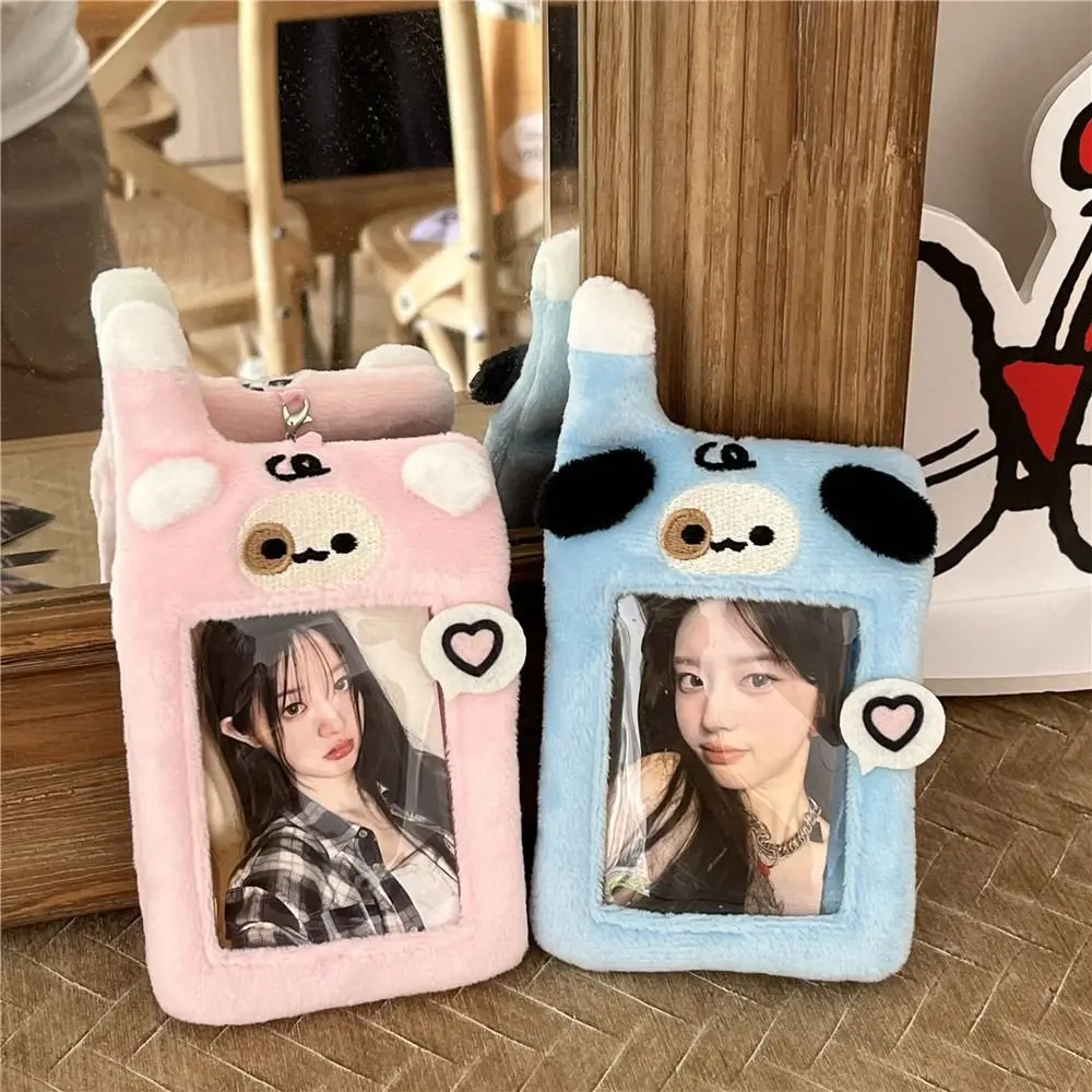 Porte-cartes photo en peluche de style coréen Kawaii pour filles, porte-cartes de bus INS 3 "avec pendentif porte-clés, conception de chiot, couverture de carte de dessin animé