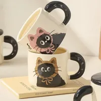 Couple Ceramic Water Cup Creative personality cat mug with lid cute ceramic coffee cup drinking water cup souvenir