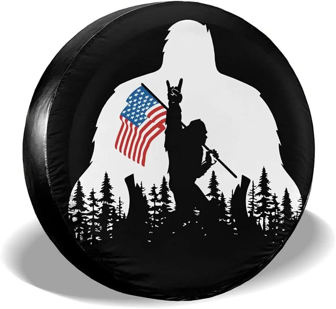 Bigfoot American Flag Camping Spare Tire Cover Wheel Protectors Wheel Covers Universal Fit for  SUV Truck Camper Accessories