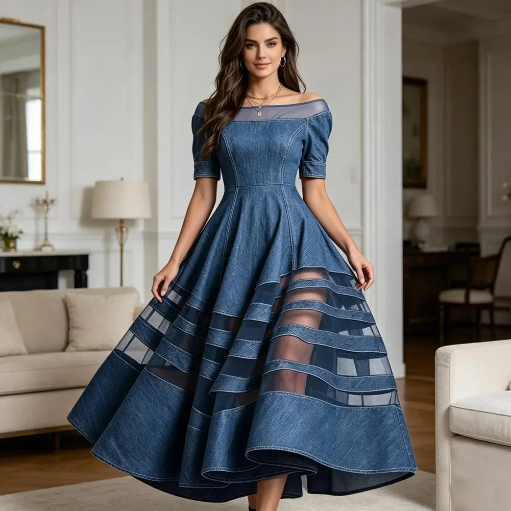off the shoulder denim dress fashion nova Karina One Shoulder Denim Midi Dress - Denim