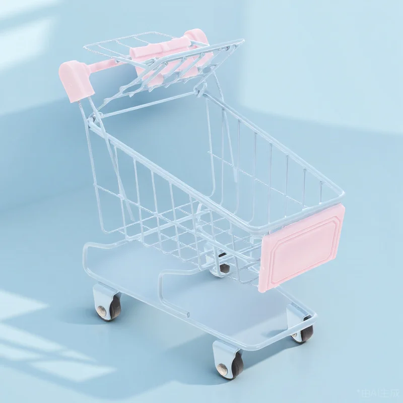 รถเข็นช็อปปิ้งจิ๋ว 1 ชิ้น สำหรับจัดเก็บของบนโต๊ะ สำหรับเด็กและผู้ใหญ่ ของตกแต่งบ้านและสำนักงาน ของขวัญ ชุดของเล่นรถเข็นซุปเปอร์มาร์เก็ต