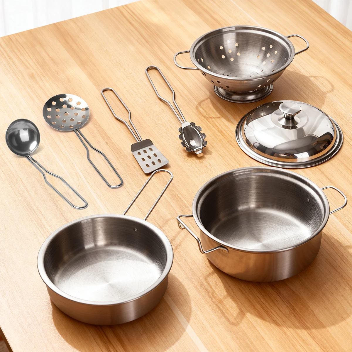 Stainless Steel Kids Kitchen Toy Set with Real Metal Cooking Utensils Pots Pans - Pretend Play Accessories for Kid Birthday Gift view 6