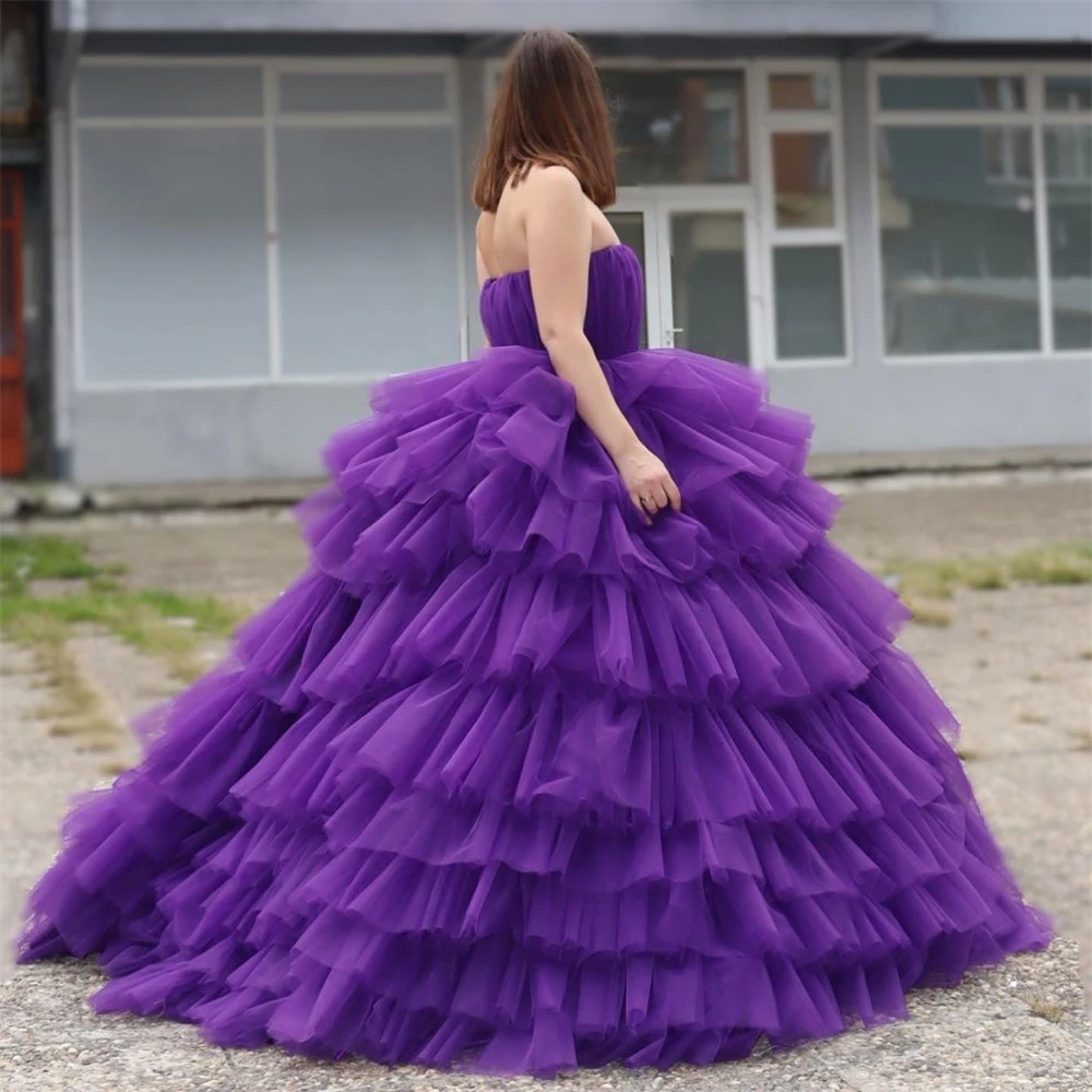 

Customized High Quality Purple Tulle Evening Dresses Temperament Strapless Sleeveless Homecoming Dress Luxury Party Dress