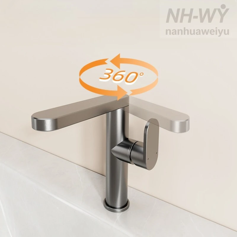 

360° Degree Rotatable Bathroom Faucet Gunmetal Gray Single Handle Hot Cold Basin Sink Tap