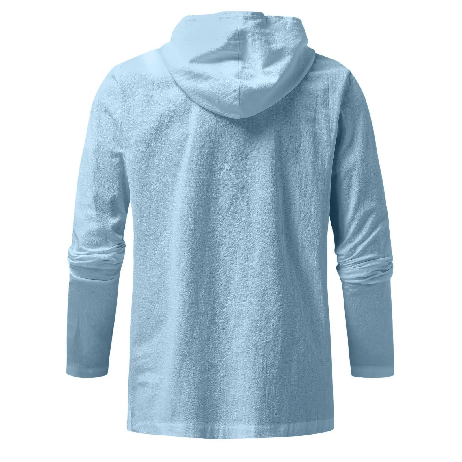 Men Hooded Linen Shirts Long Sleeve Breathable Men\'s Baggy Casual Linen Shirts Solid Color Linen Shirts Mens Lace Up Collar Tops