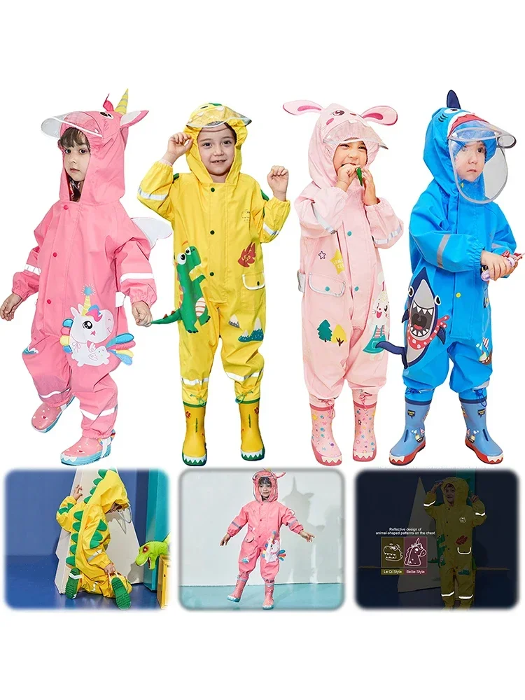 For Outdoor Hiking Climbing Camping One-Piece Raincoat for Girls Boys with Hood Buttons Waterproof Rain Jackets Cartoon Rainwear