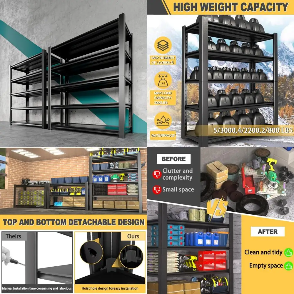 

Сверхмощный 5-ярусный металлический гаражный стеллаж емкостью 3000 фунтов, регулируемые стальные полки для хранения и организации