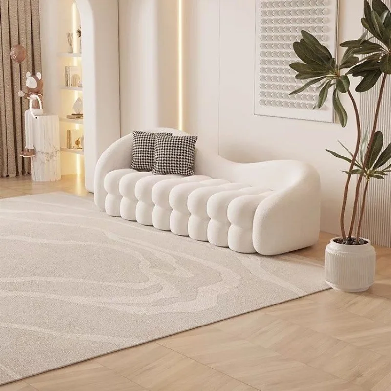 ！@ Curved Nordic Sofa Set Modern Boucle Fabric Cloud Sofa with Armchair & Ottoman Wavy Living Room Furniture for Hotel Use - view 2
