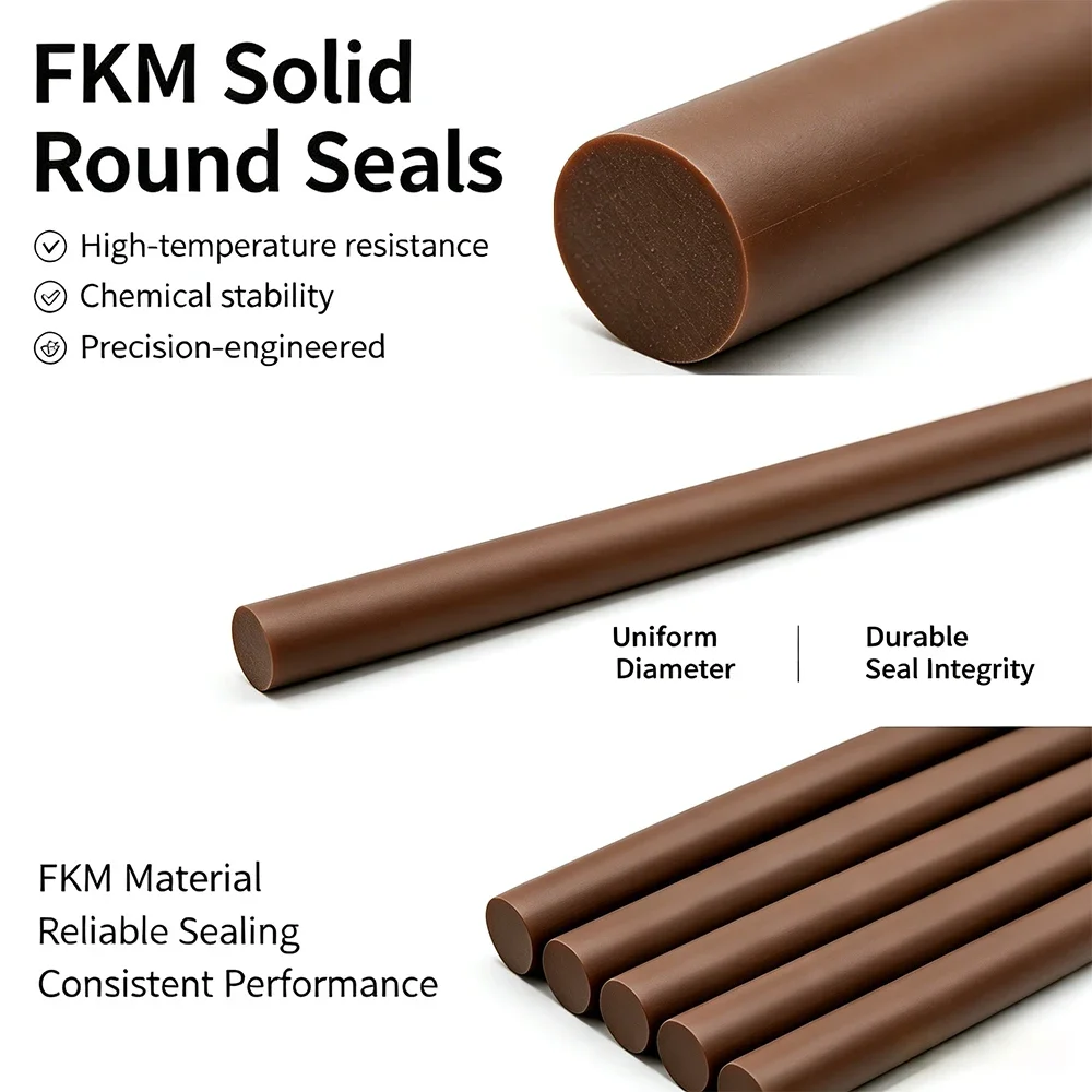 Brown Solid Non Foaming FKM Vitons Cord 1-5M High Temp Gas Oil Resistant Fluororubber Strip Car Door Machinery Seal
